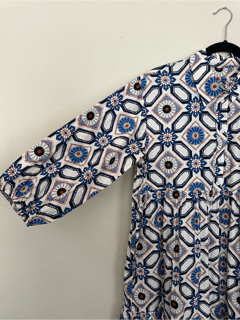 Maeve Blue & White Geometric Tiered Midi Dress - Picture 3 of 6
